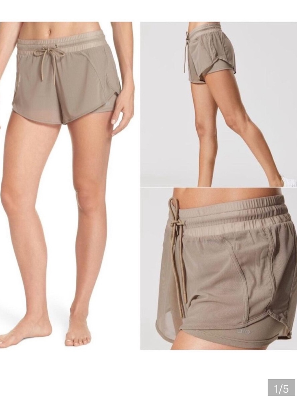 Alo yoga Tan Shorts drawstring mesh gravel ambience